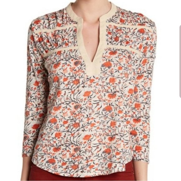 2/$40 Lucky Brand Floral Printed Peasant Knit Top - Picture 1 of 12